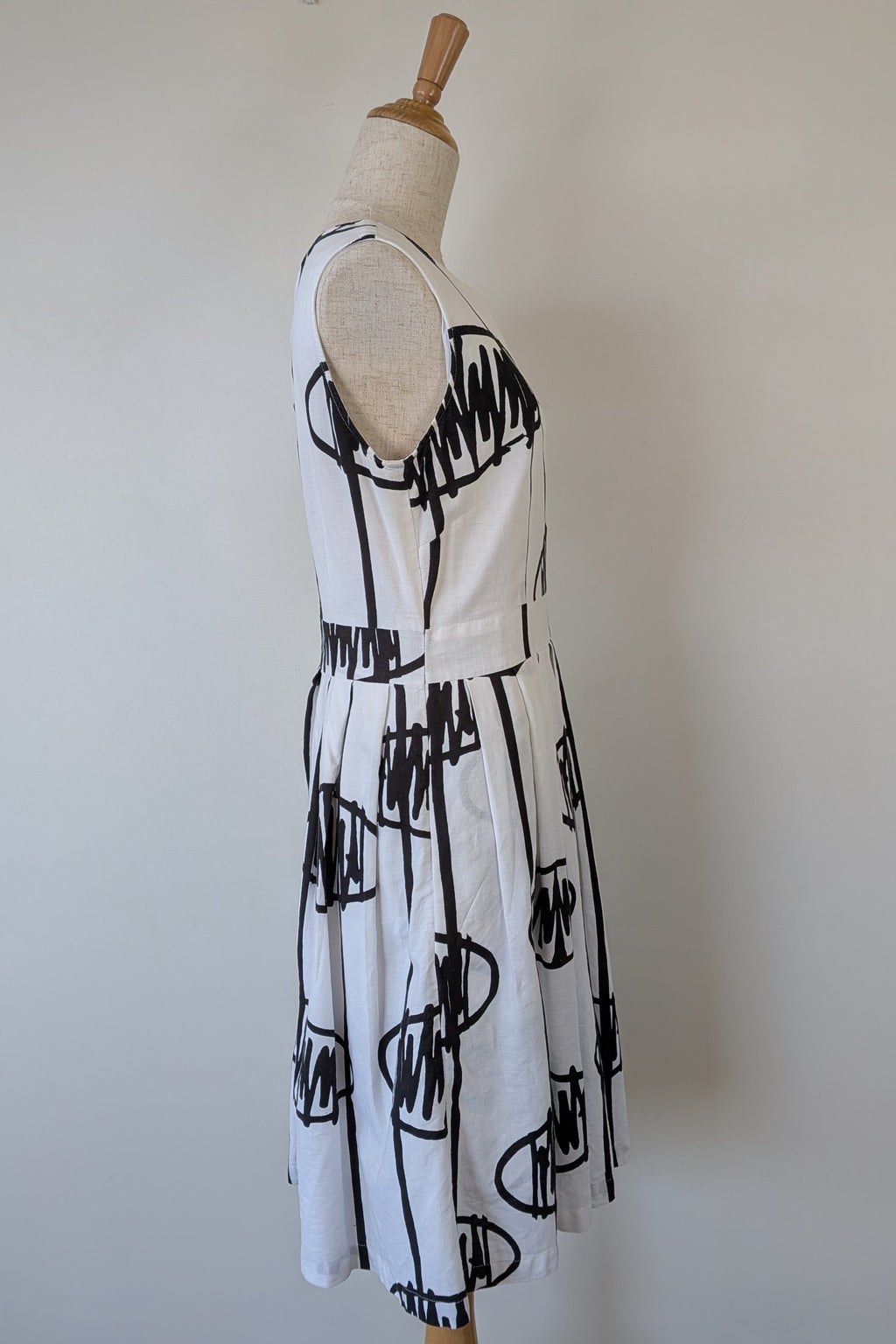 Orientique Black White Arty Linen Cotton Dress Size 10