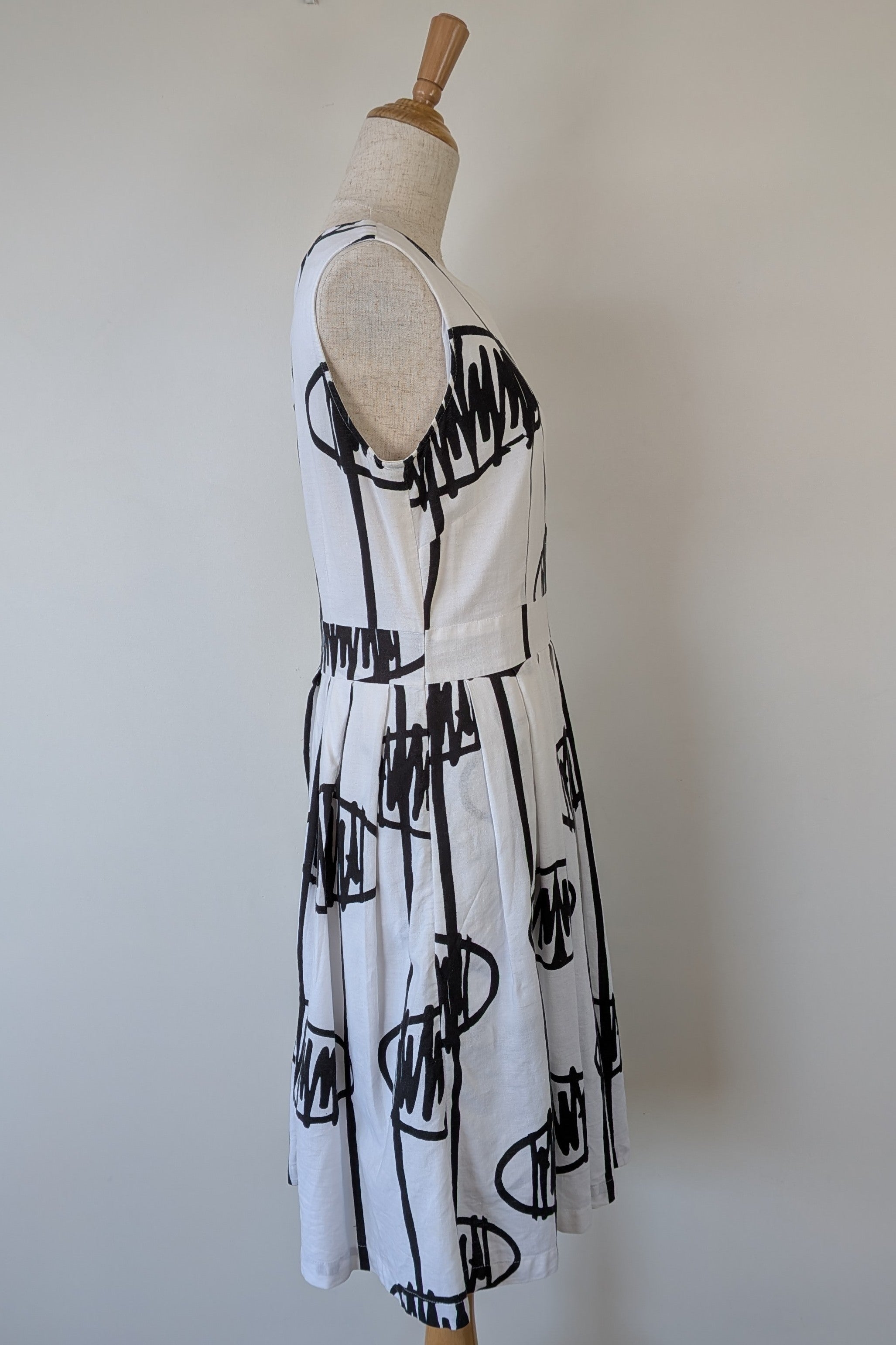 Orientique Black White Arty Linen Cotton Dress Size 10