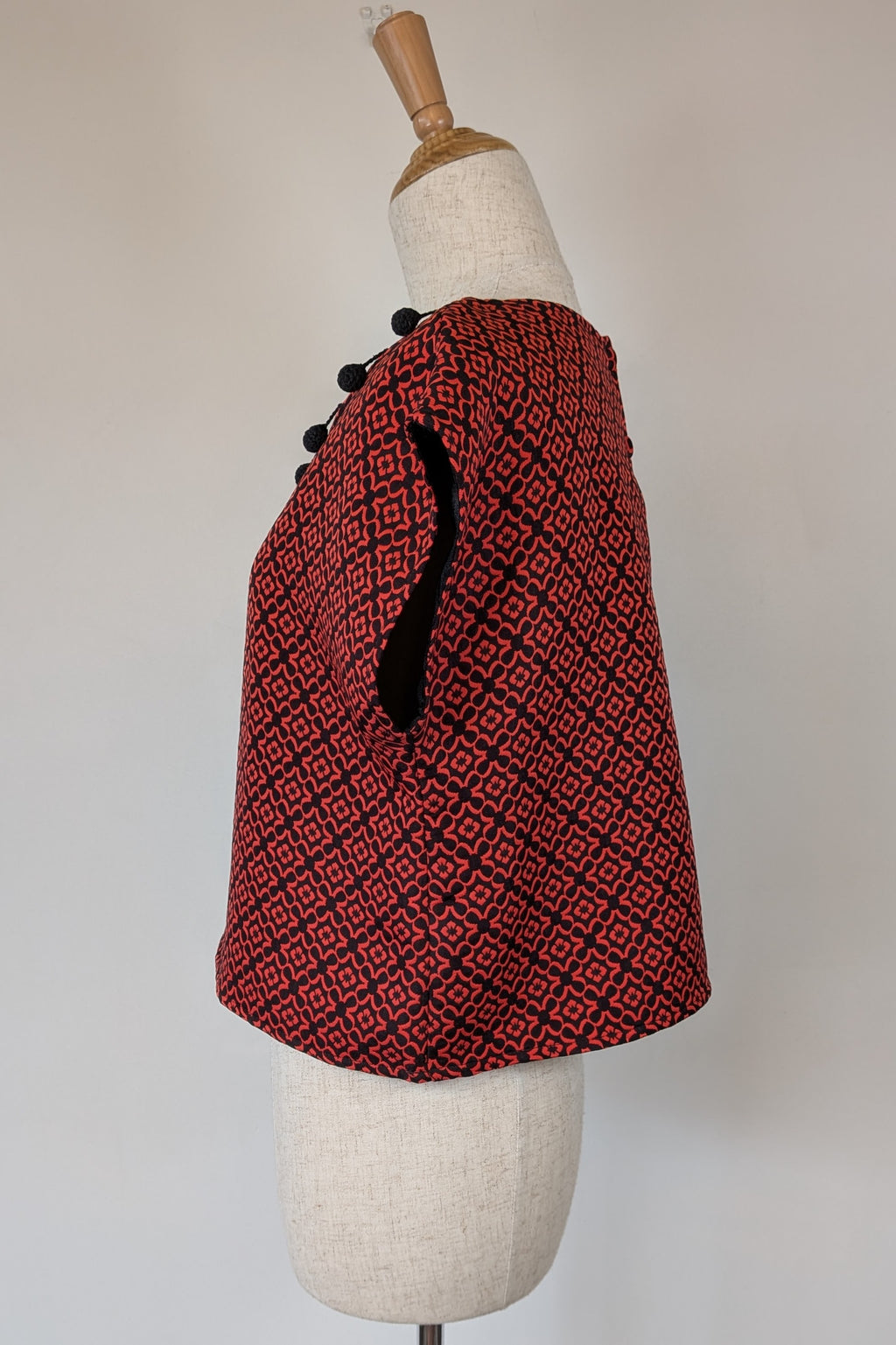 Revival Retro Red & Black Pom Pom Top Size 14