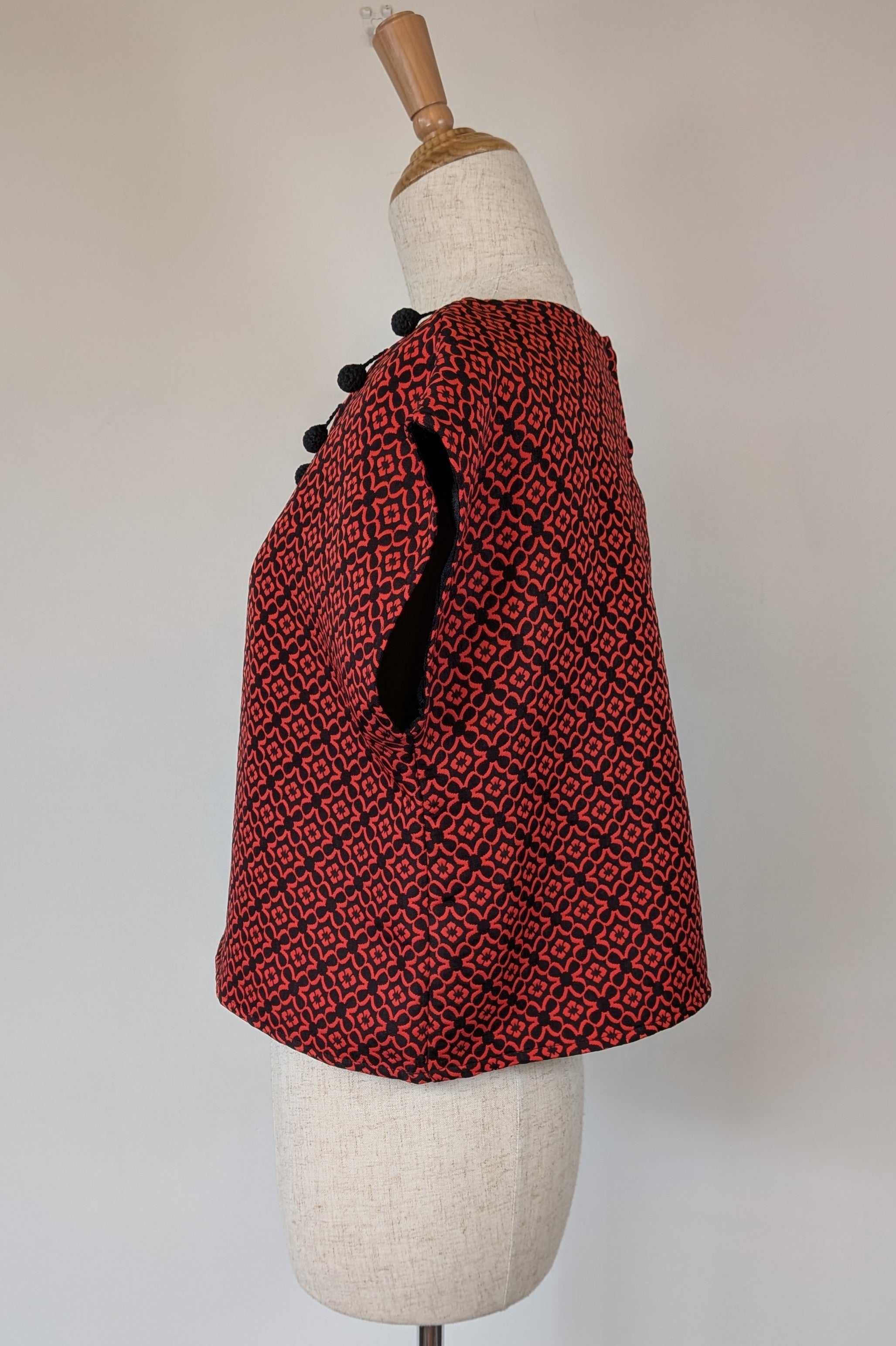 Revival Retro Red & Black Pom Pom Top Size 14