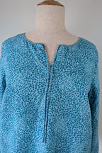 RB Sellars Teal Leopard Print Linen Blend Shirt Size 16