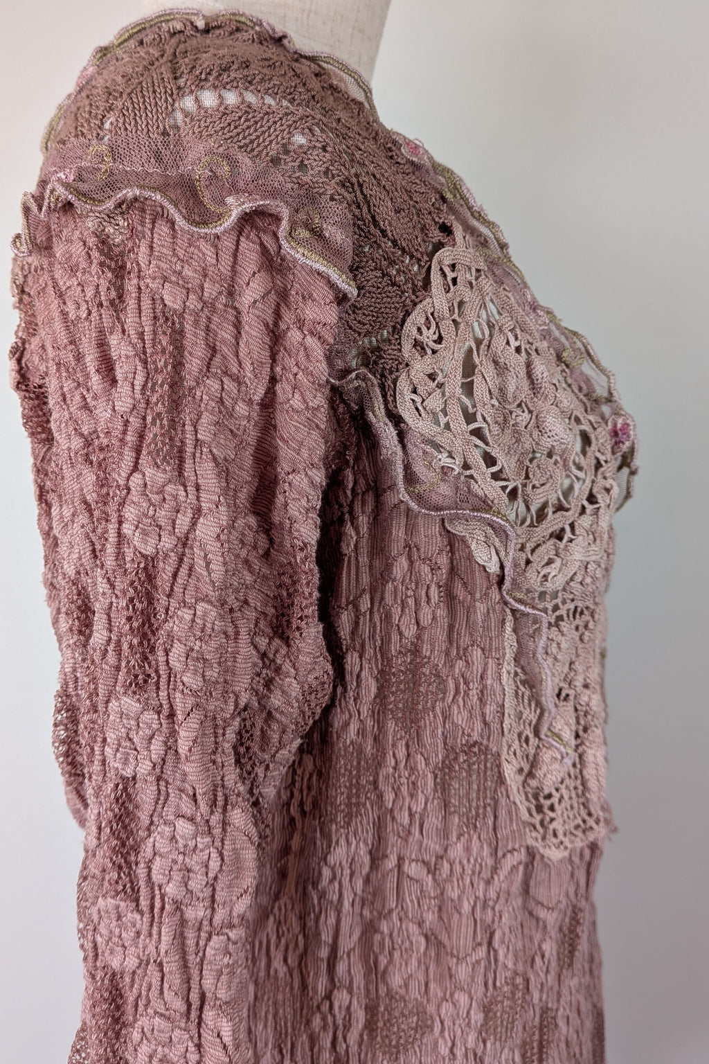 Lace Palace Antique Lace Crochet Pink Fairycore Tunic Top Size S/M