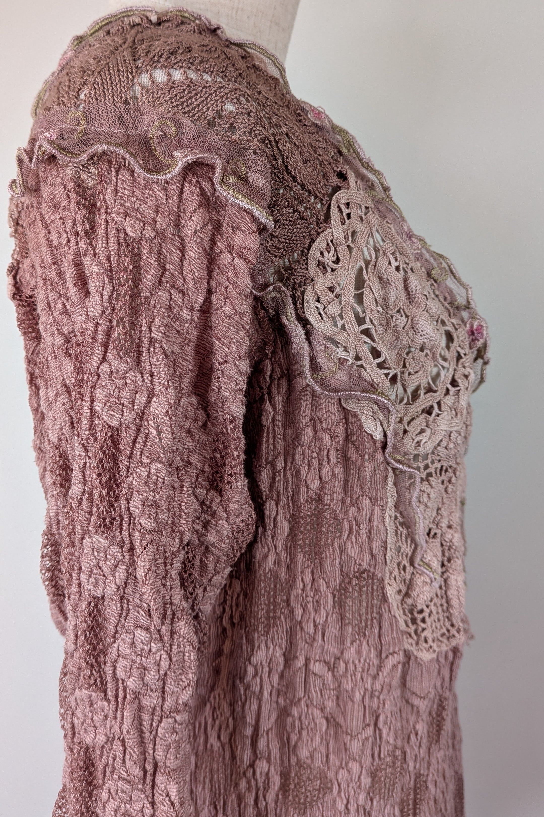 Lace Palace Antique Lace Crochet Pink Fairycore Tunic Top Size S/M