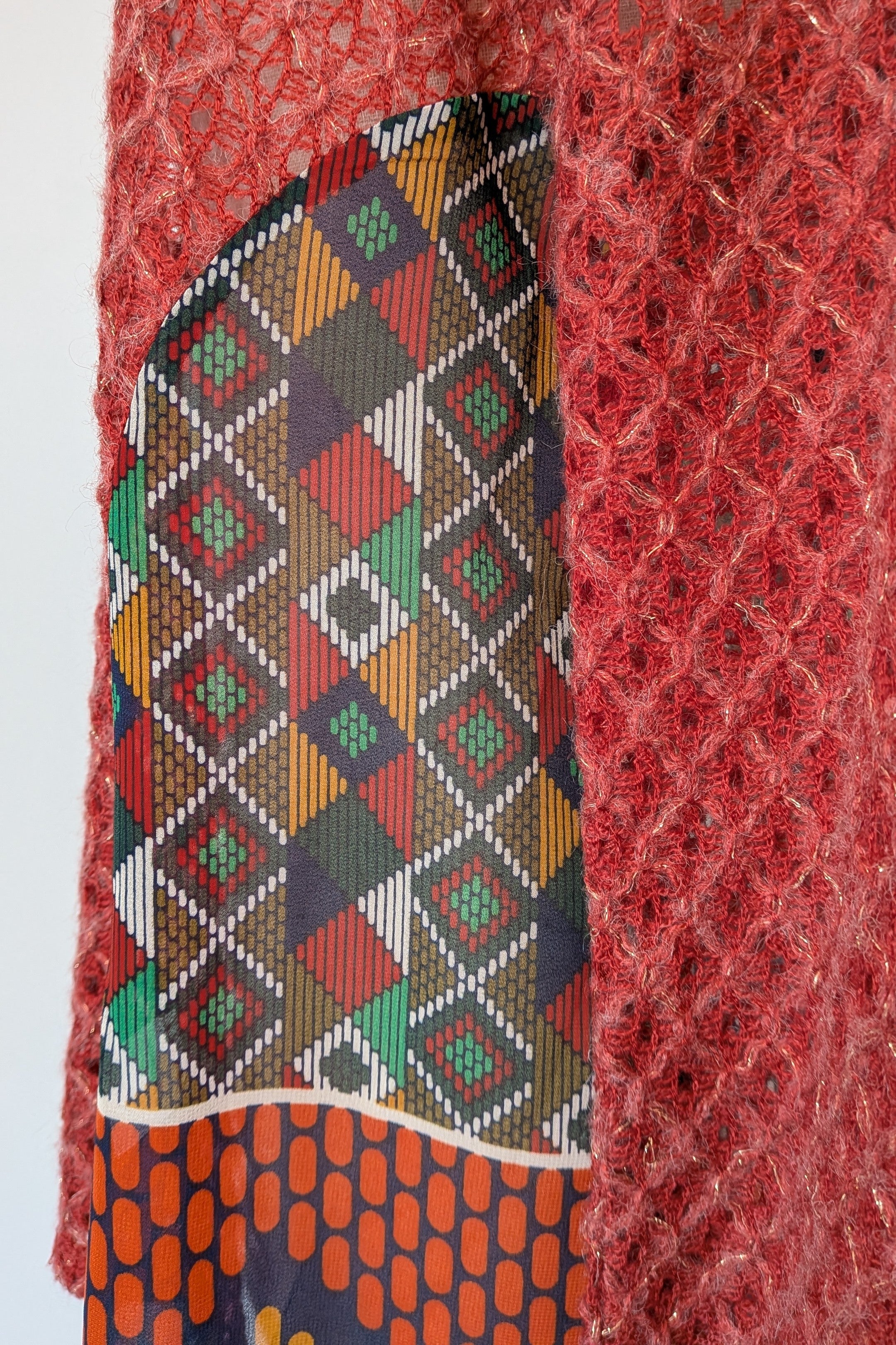 Ellis & Dewey White Label Red Wool Blend Panel Cardigan Size S