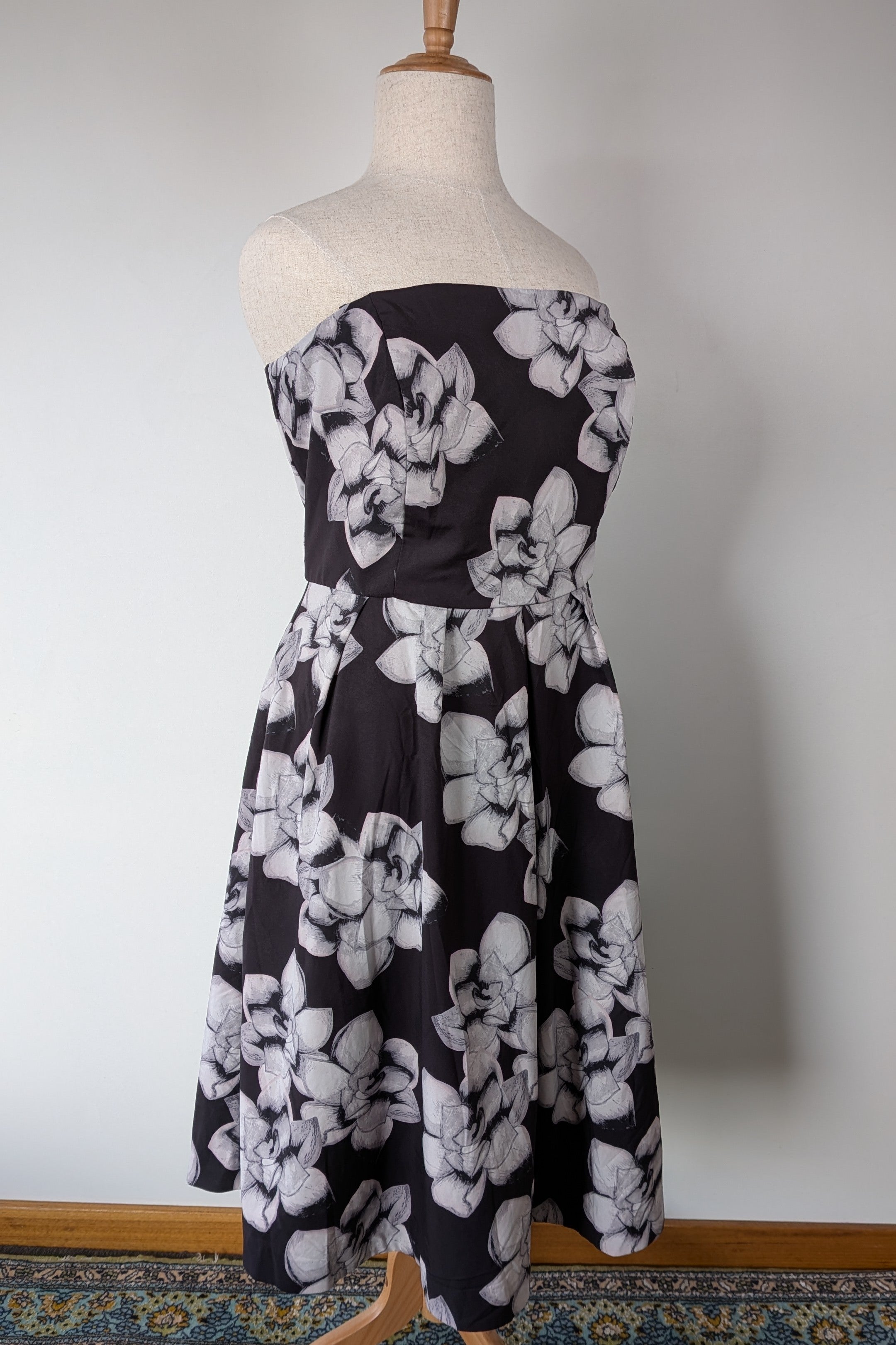 City Chic Strapless Fit and Flare Black Rose Midi Dress Size L