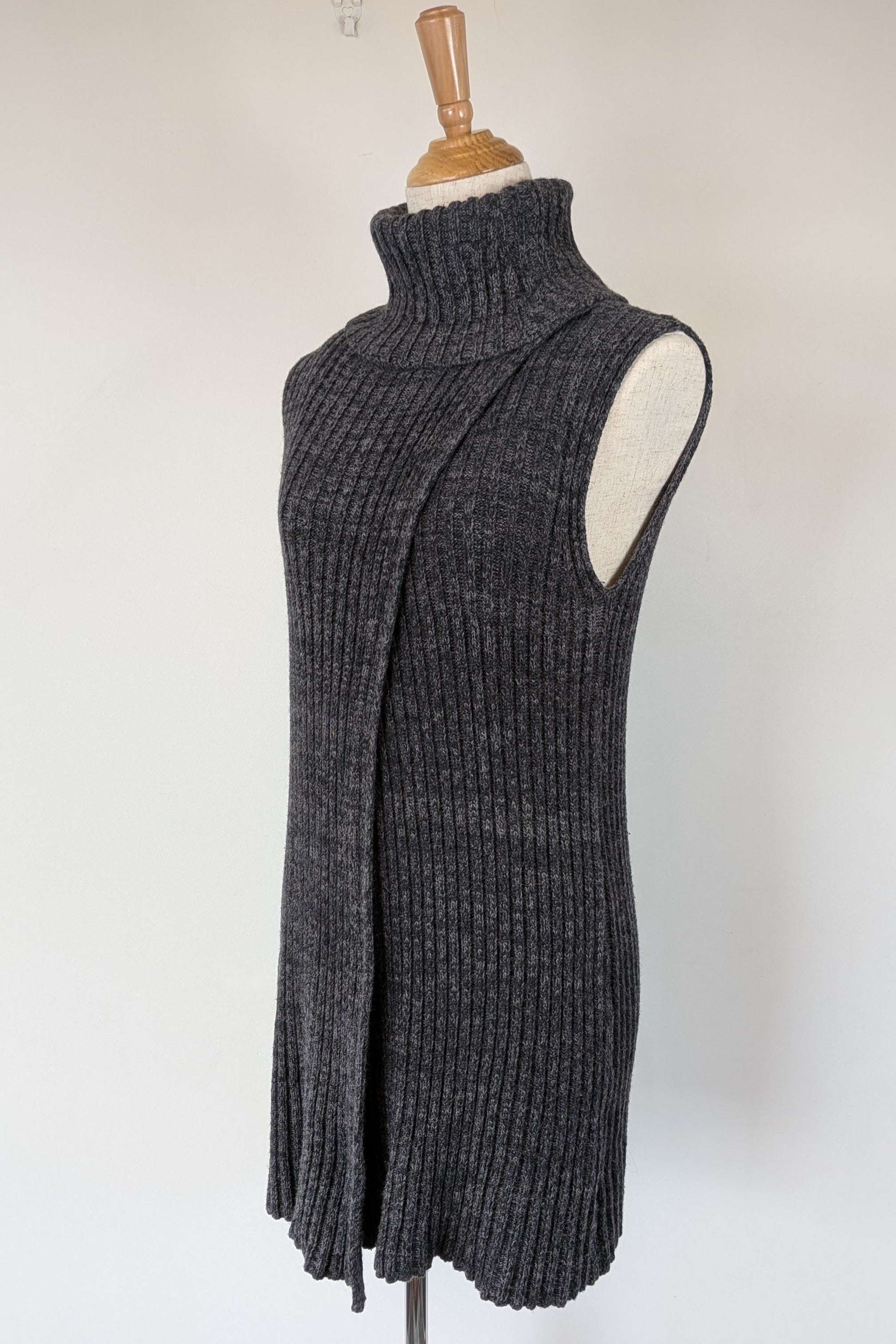 Country Road Grey Wool Cashmere Blend Rib Knit Sleeveless Turtleneck Jumper Size XS