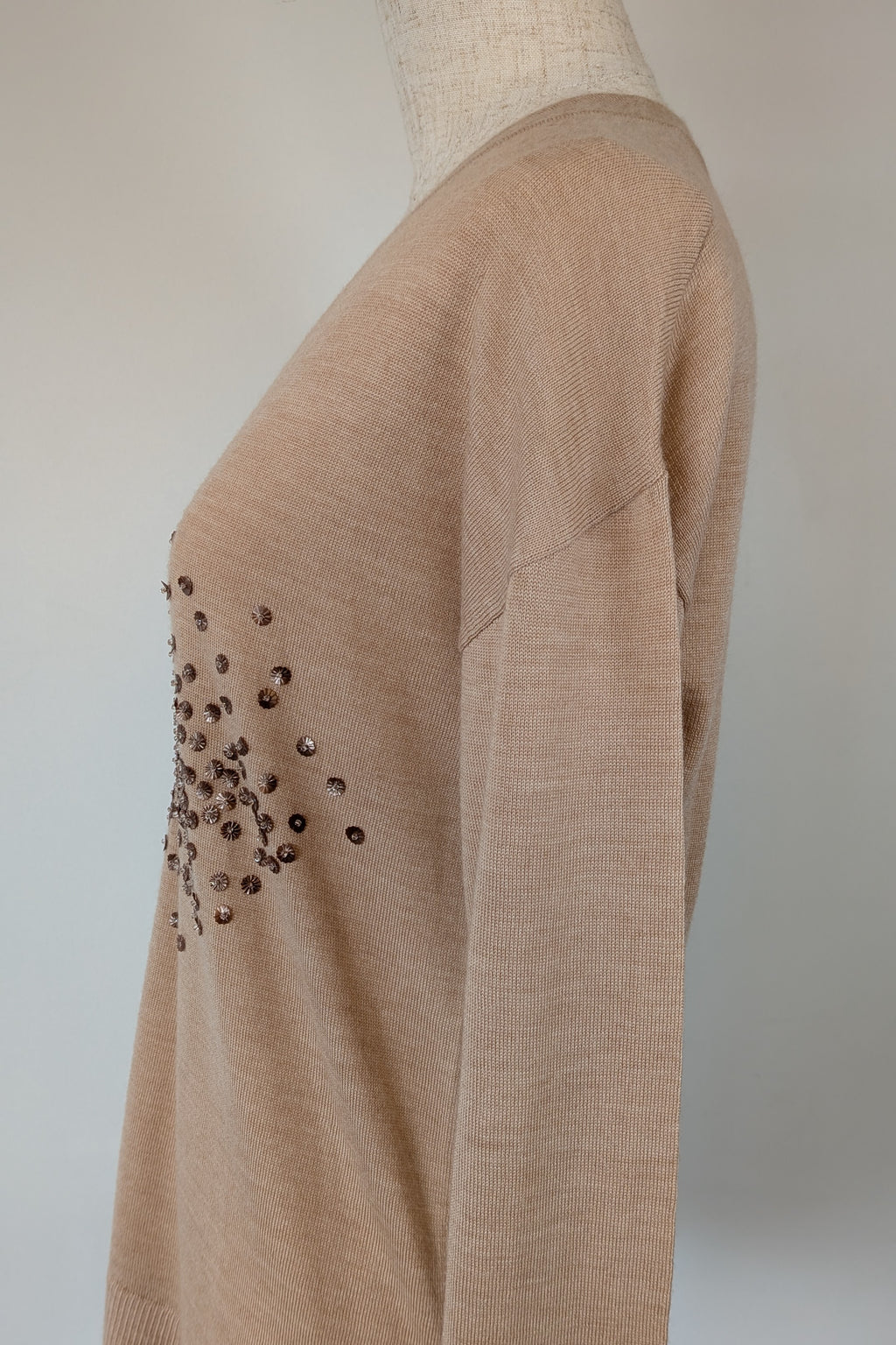 Witchery 100% Merino Wool Champagne Sequin Bead Detail Jumper Size XS