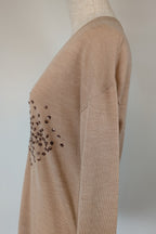 Witchery 100% Merino Wool Champagne Sequin Bead Detail Jumper Size XS
