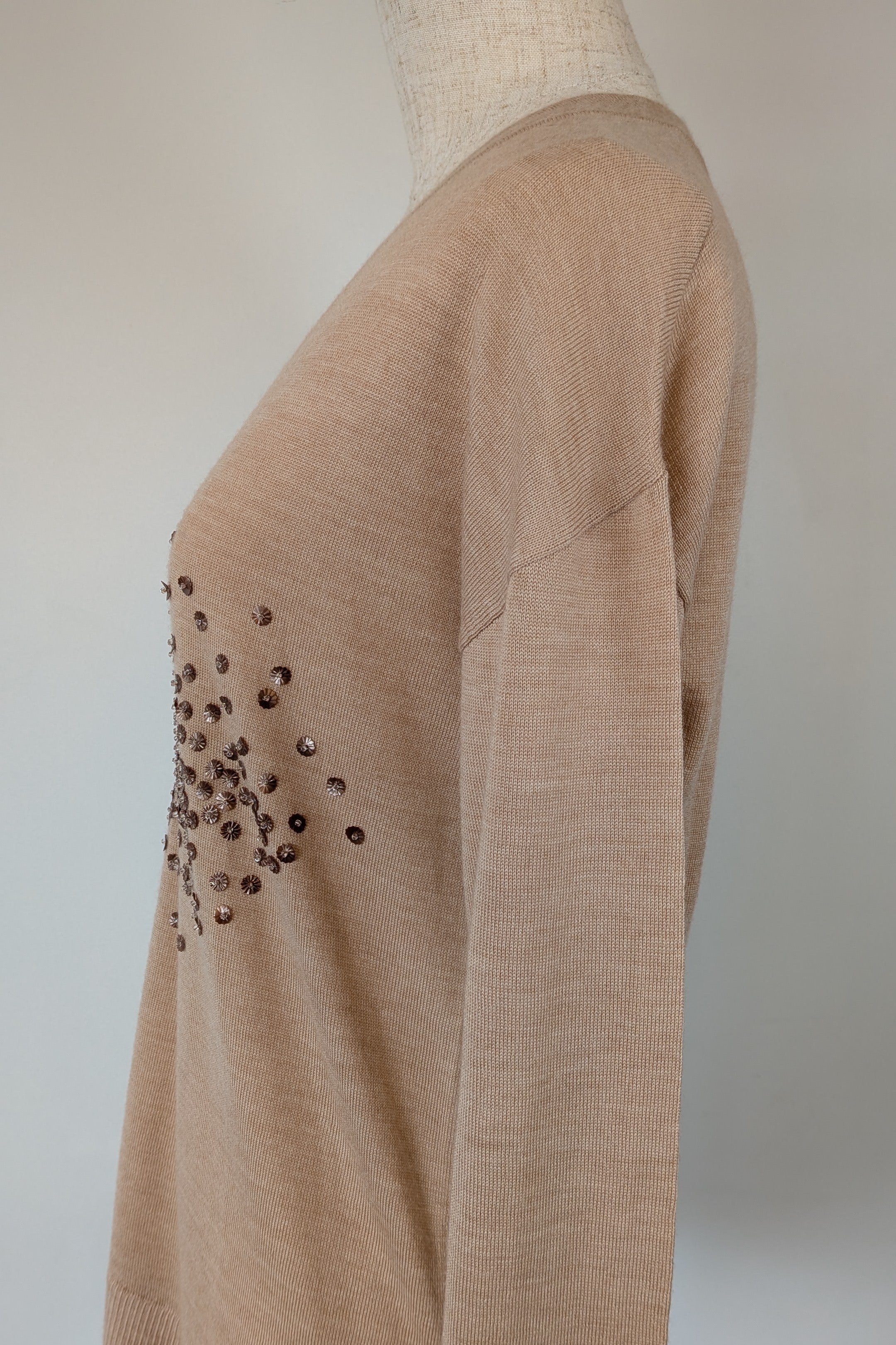 Witchery 100% Merino Wool Champagne Sequin Bead Detail Jumper Size XS