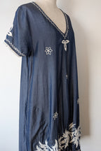 Ruby Yaya Denim Blue Embroidered Kaftan Dress Size M
