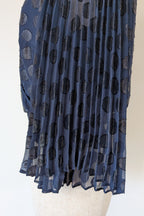 Wayne Cooper Navy Black Polka Dot Pleated Fan Sleeve Wrap Top Size 10