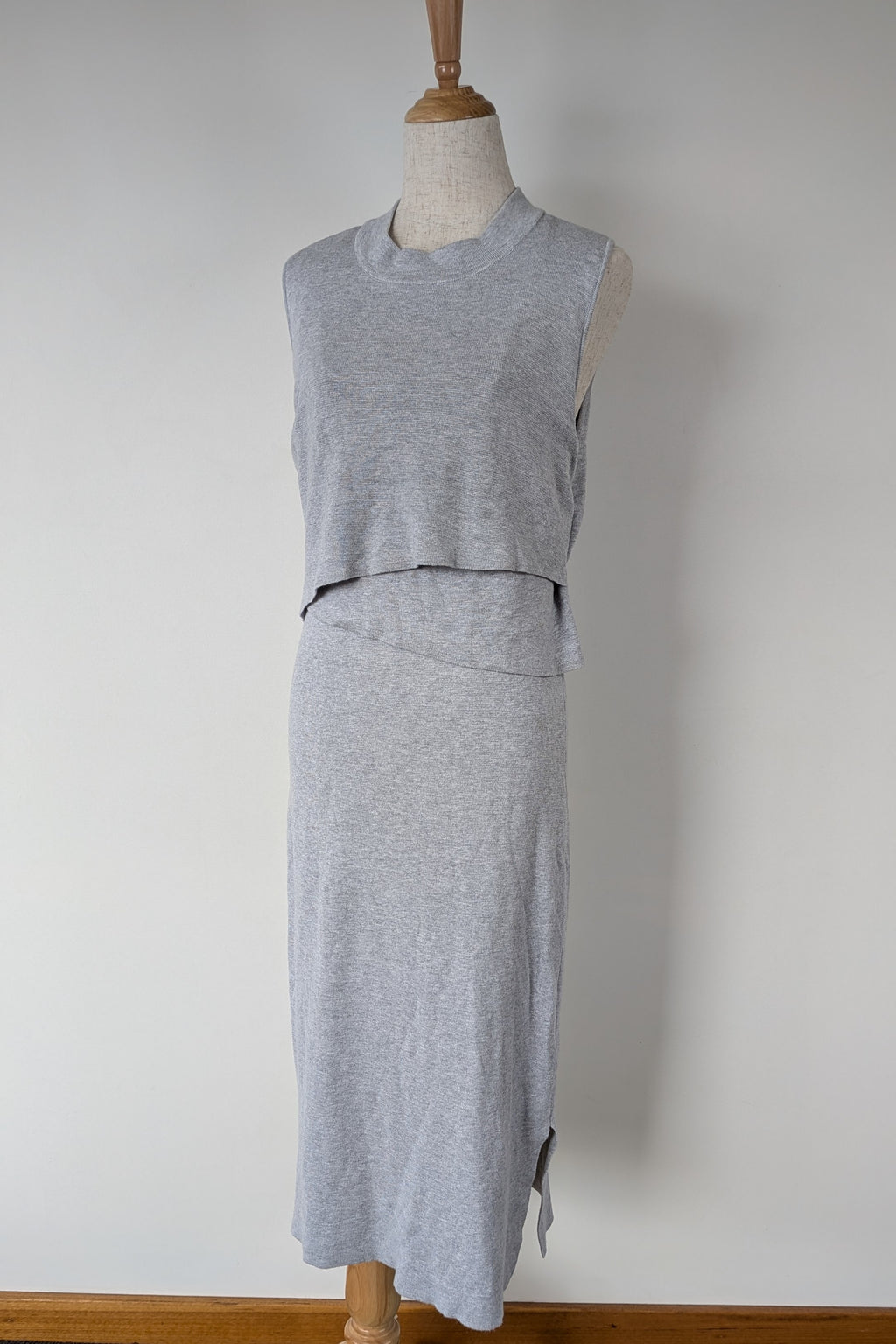 Ripe Maternity Silver Marle Layered Knit Nursing Dress Size M