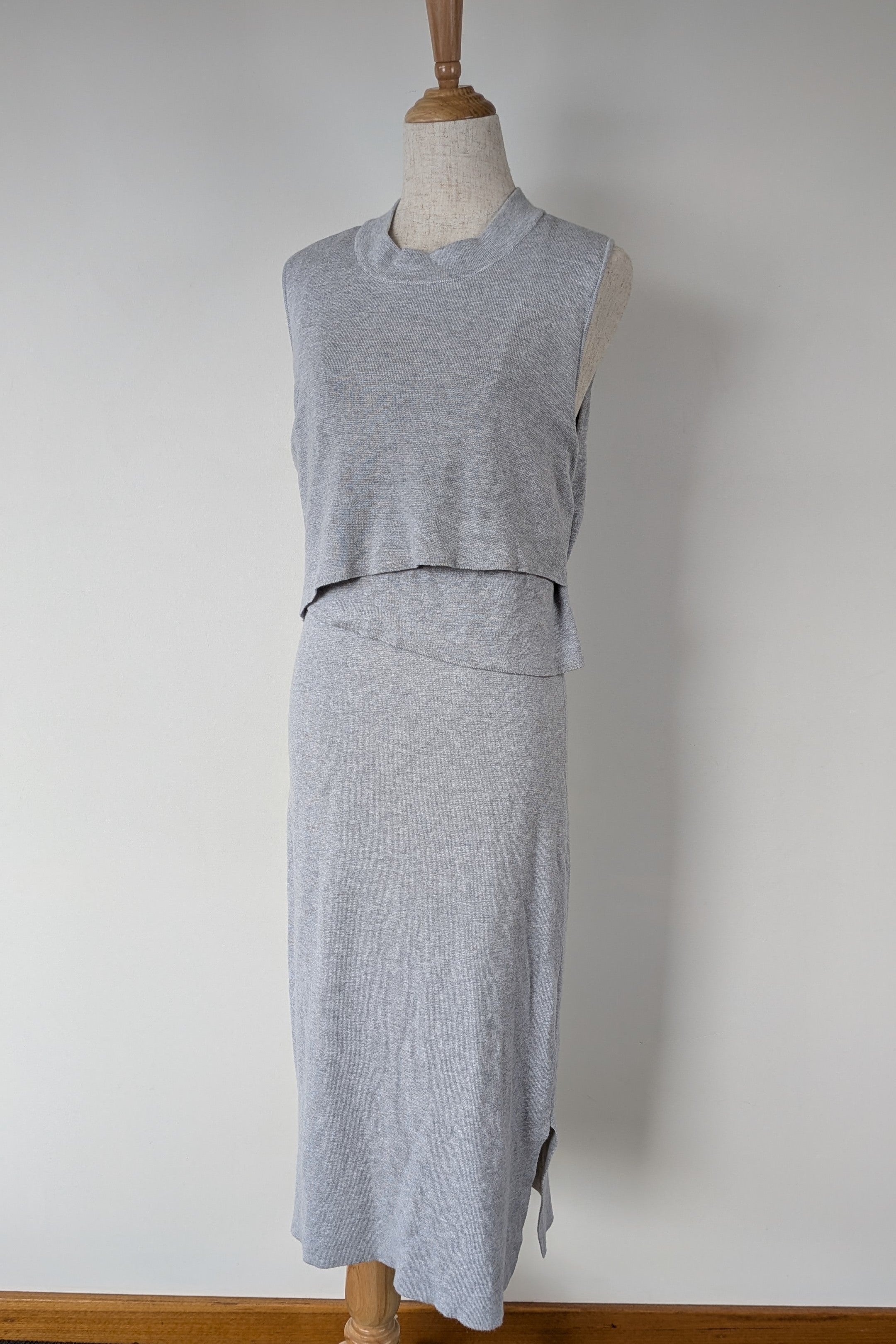 Ripe Maternity Silver Marle Layered Knit Nursing Dress Size M