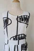 Orientique Black White Arty Linen Cotton Dress Size 10