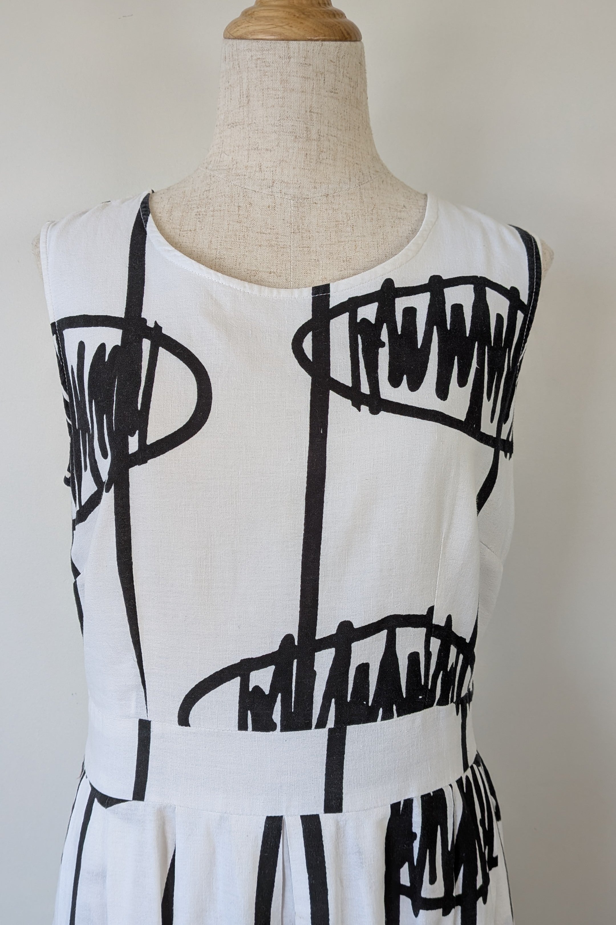 Orientique Black White Arty Linen Cotton Dress Size 10
