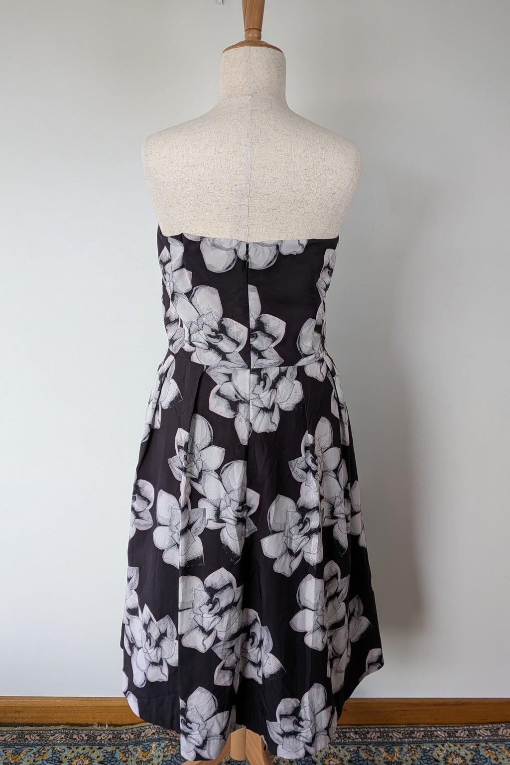 City Chic Strapless Fit and Flare Black Rose Midi Dress Size L