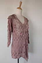 Lace Palace Antique Lace Crochet Pink Fairycore Tunic Top Size S/M