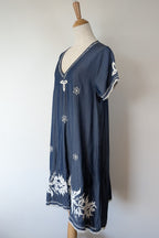 Ruby Yaya Denim Blue Embroidered Kaftan Dress Size M