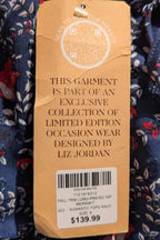 Liz Jordan Designer Collection Frill Trim Lurex Printed Top in Midnight Size 8 BNWT RRP $139.99