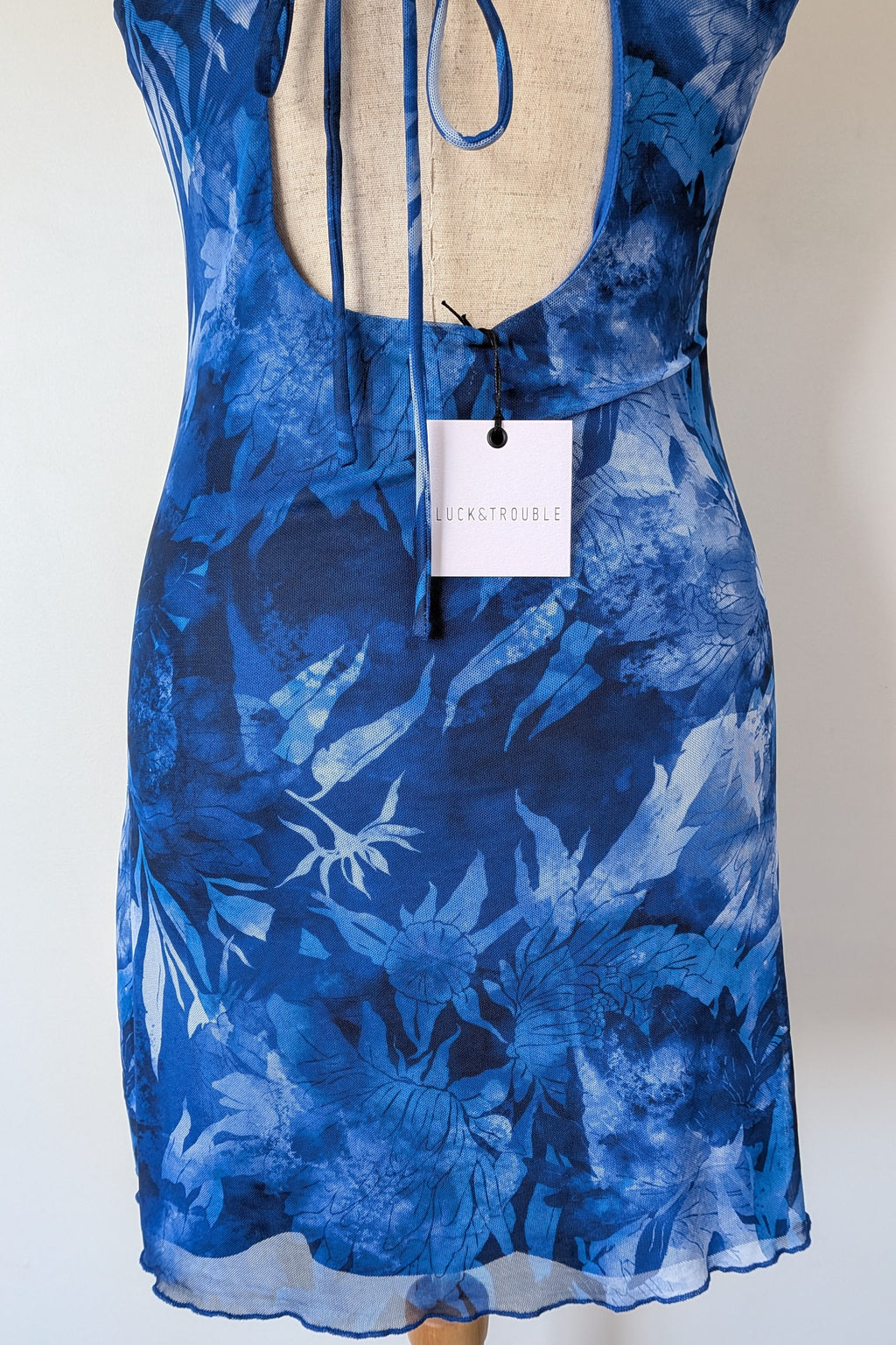 Luck & Trouble Lovesick Recycled Mesh Dress in Blue Size 16 BNWT RRP $70