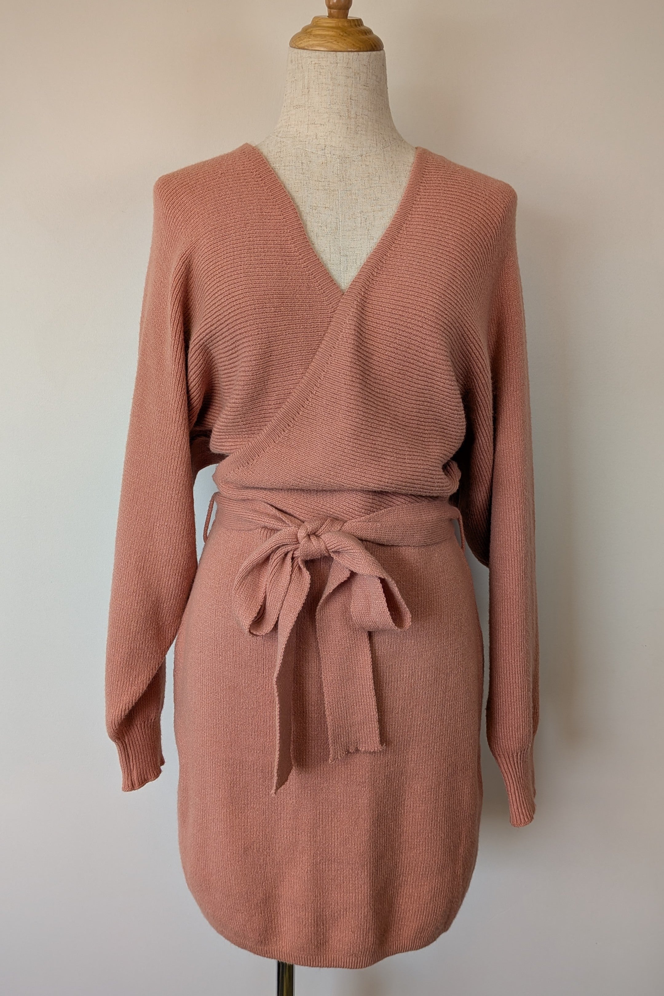 Miracle Fashion Apricot Sweater Wrap Dress Size M/L Brand New With Tags