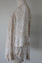 W Lane Linen Blend Beige & White Paisley Print Top Size 10
