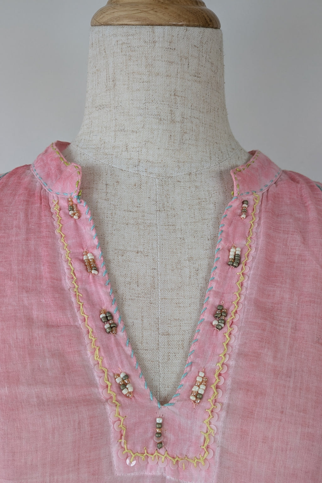 Nemuki Pink Embroidered 100% Cotton Gauze Kurta Tunic Size M