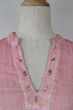 Nemuki Pink Embroidered 100% Cotton Gauze Kurta Tunic Size M