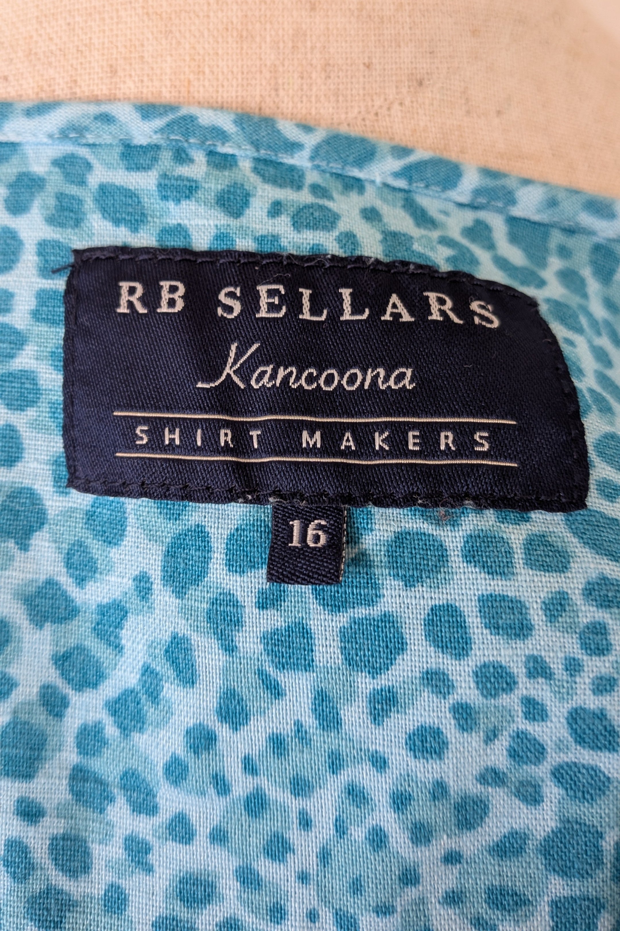 RB Sellars Teal Leopard Print Linen Blend Shirt Size 16