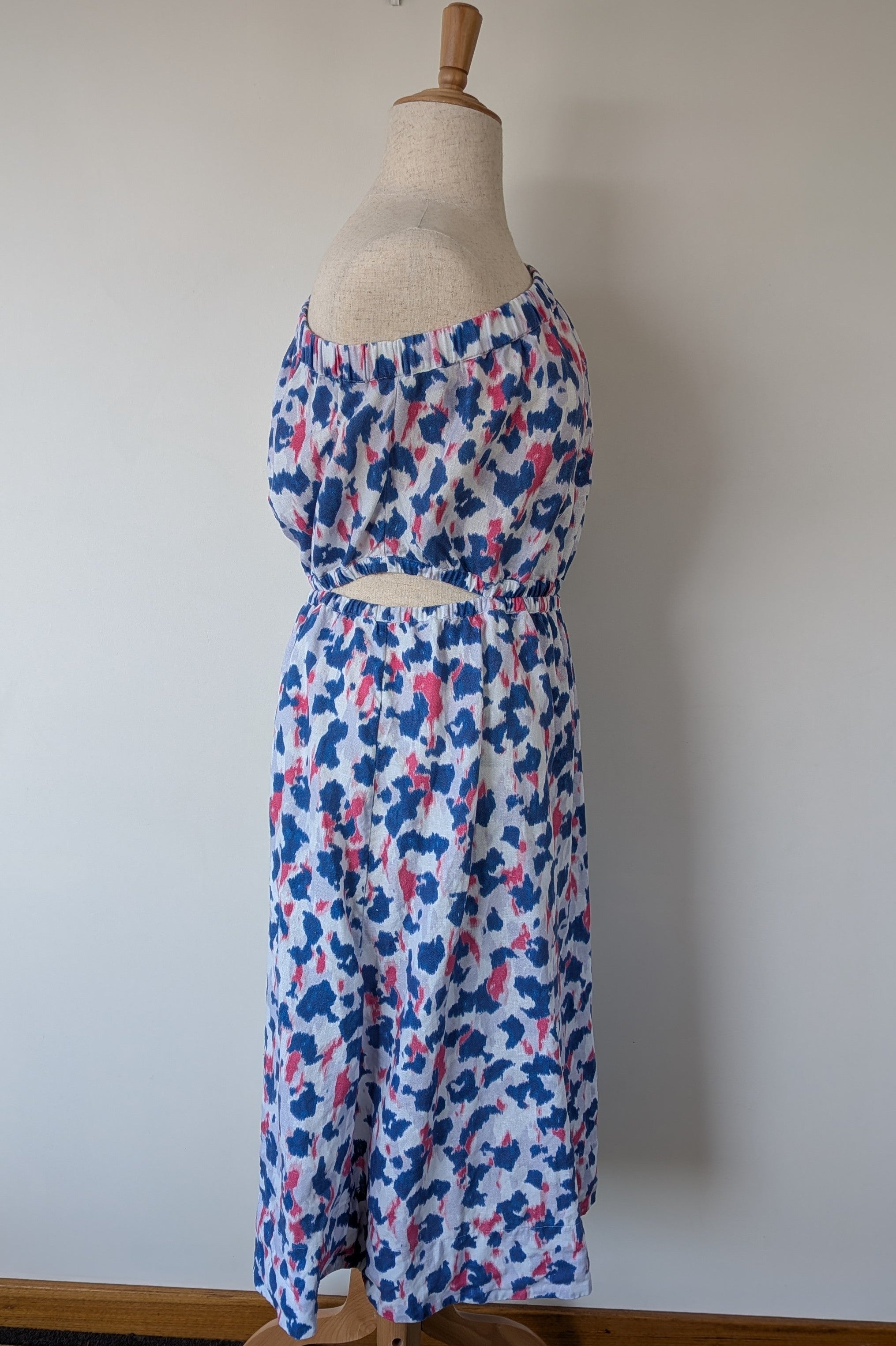 Witchery Linen One Shoulder Watercolour Print Midi Dress with Cut Out Size 16