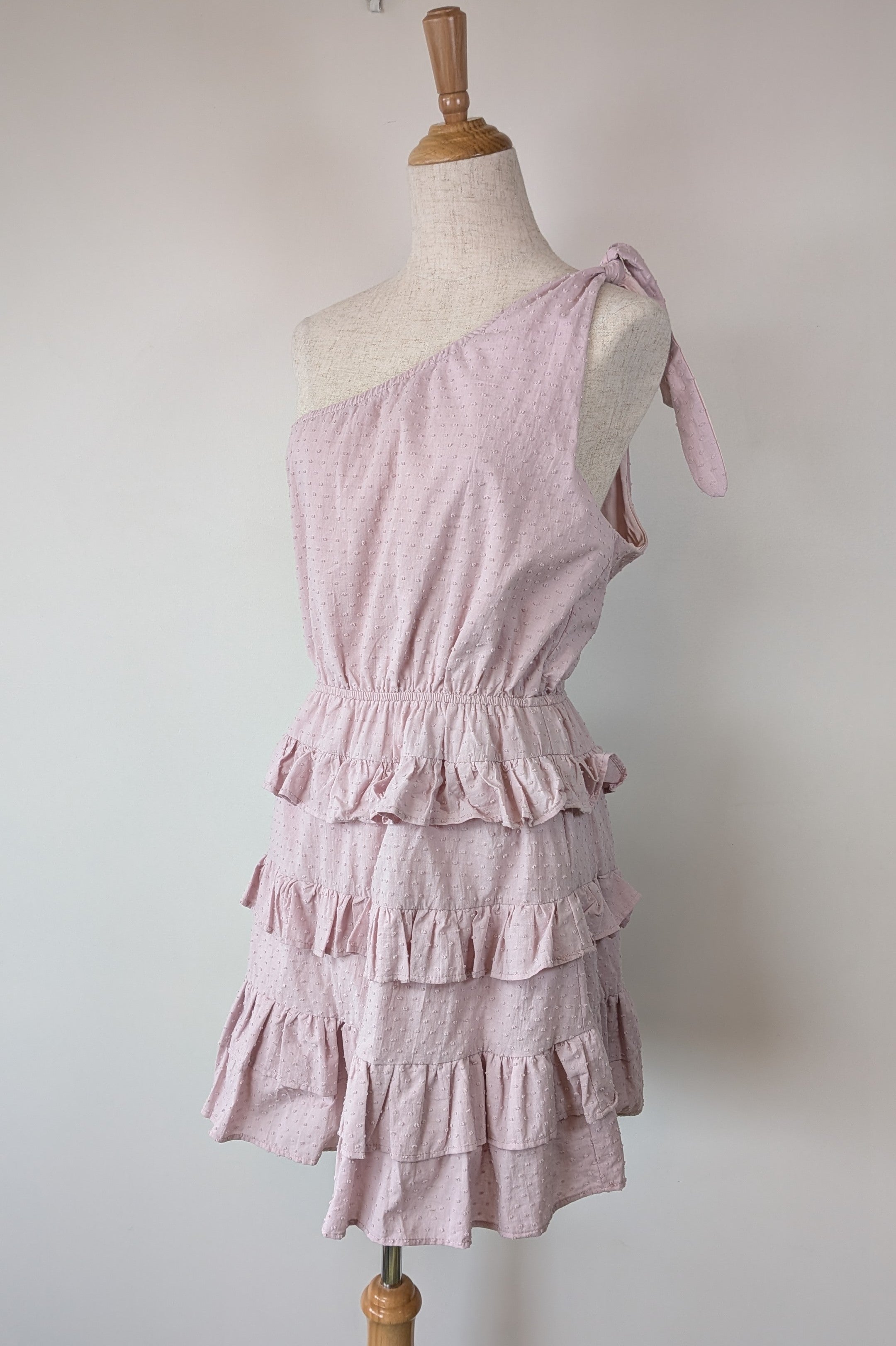 Aiyana Pale Pink One Shoulder Ruffle Tiered Dress Size 10 Brand New With Tags