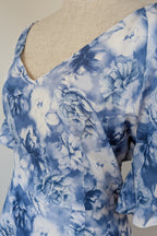 Tokito Blue & White Floral Puff Sleeve Dress Size 10