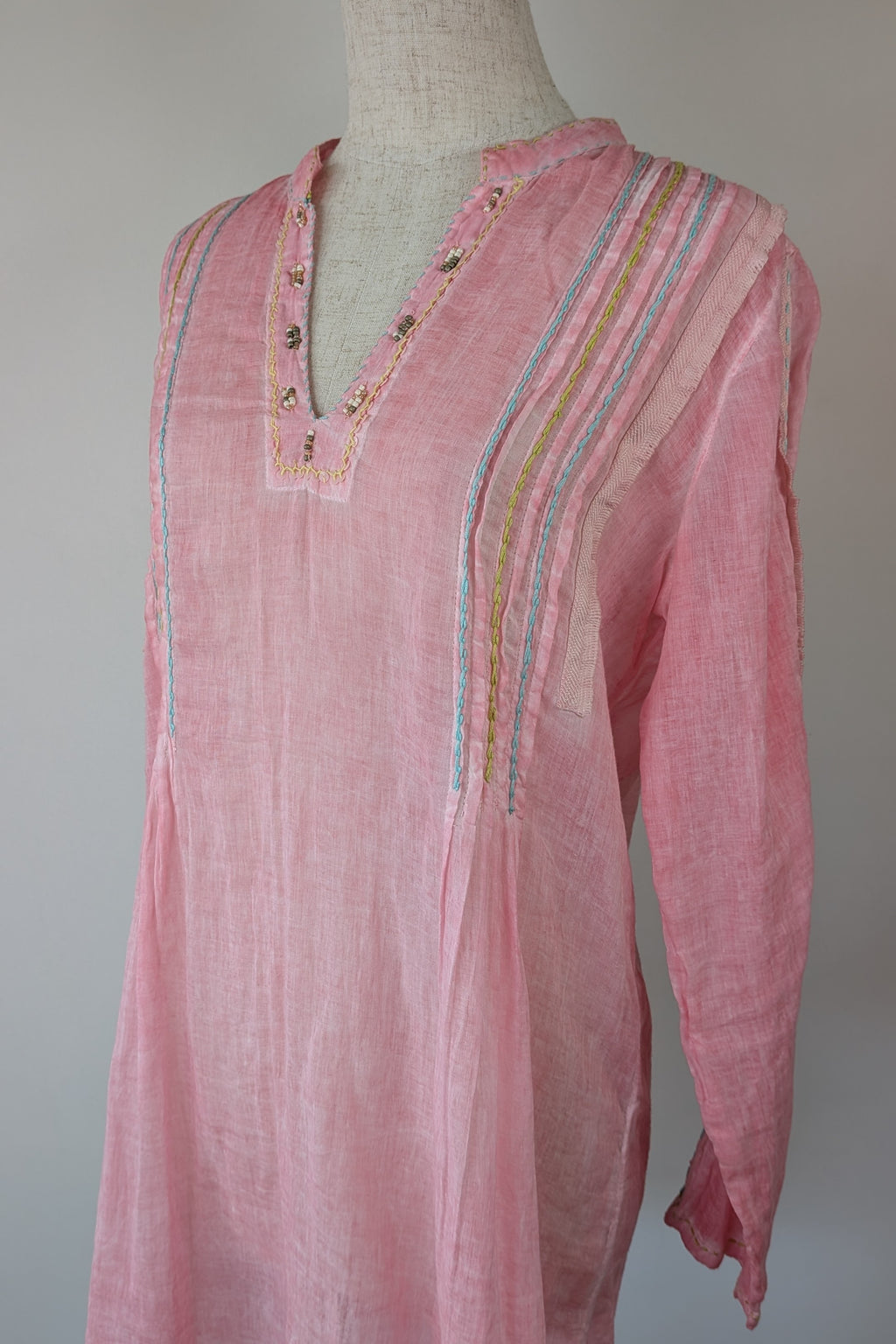 Nemuki Pink Embroidered 100% Cotton Gauze Kurta Tunic Size M