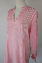 Nemuki Pink Embroidered 100% Cotton Gauze Kurta Tunic Size M