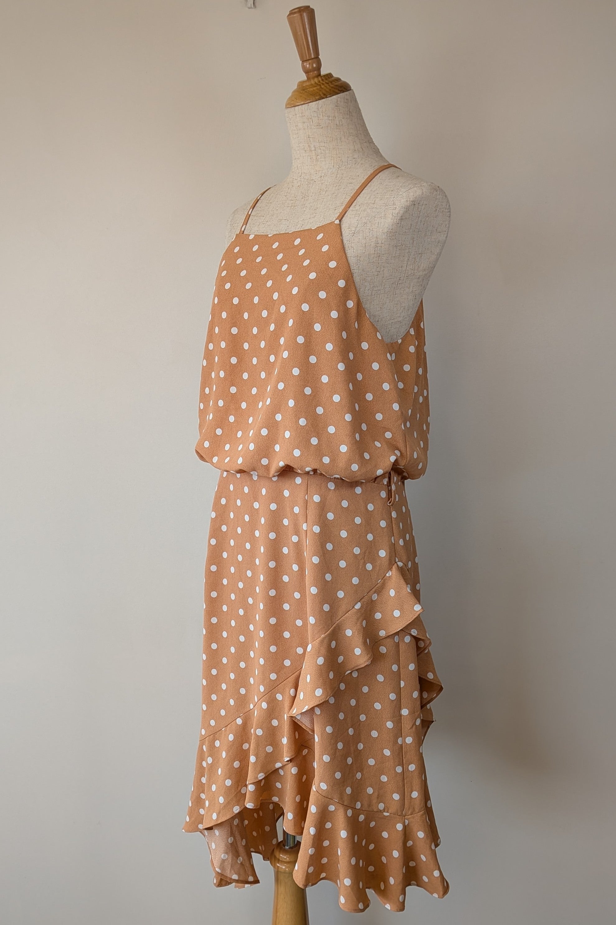 Billy J Tan Polka Dot Asymmetrical Dress Size 12 Brand New With Tags RRP $69.95