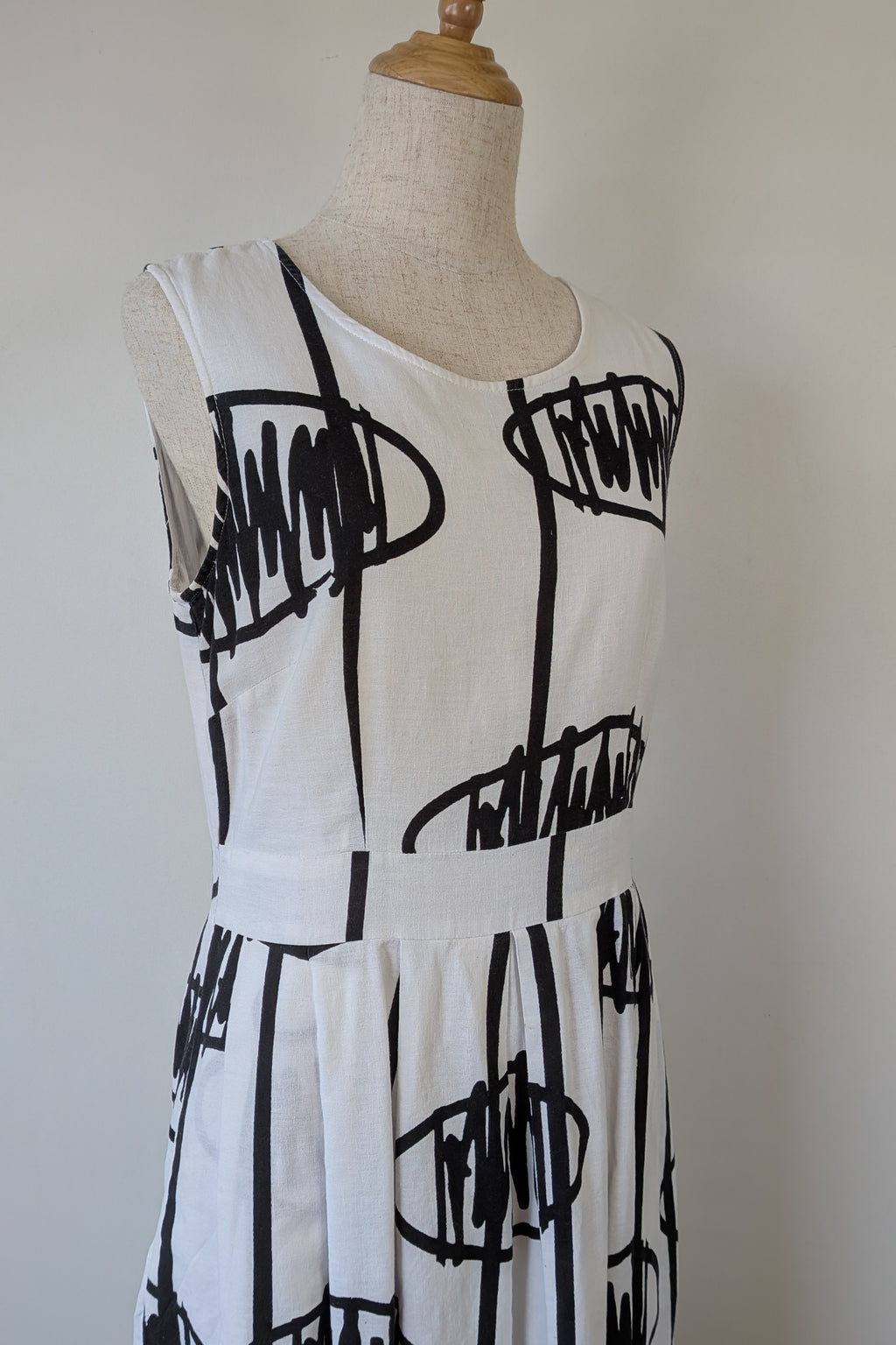 Orientique Black White Arty Linen Cotton Dress Size 10