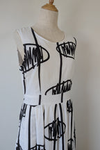 Orientique Black White Arty Linen Cotton Dress Size 10