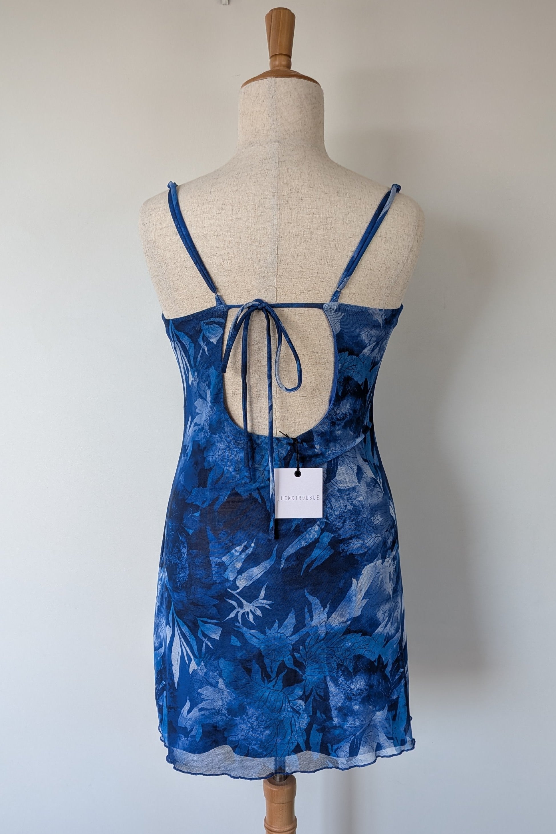Luck & Trouble Lovesick Recycled Mesh Dress in Blue Size 16 BNWT RRP $70