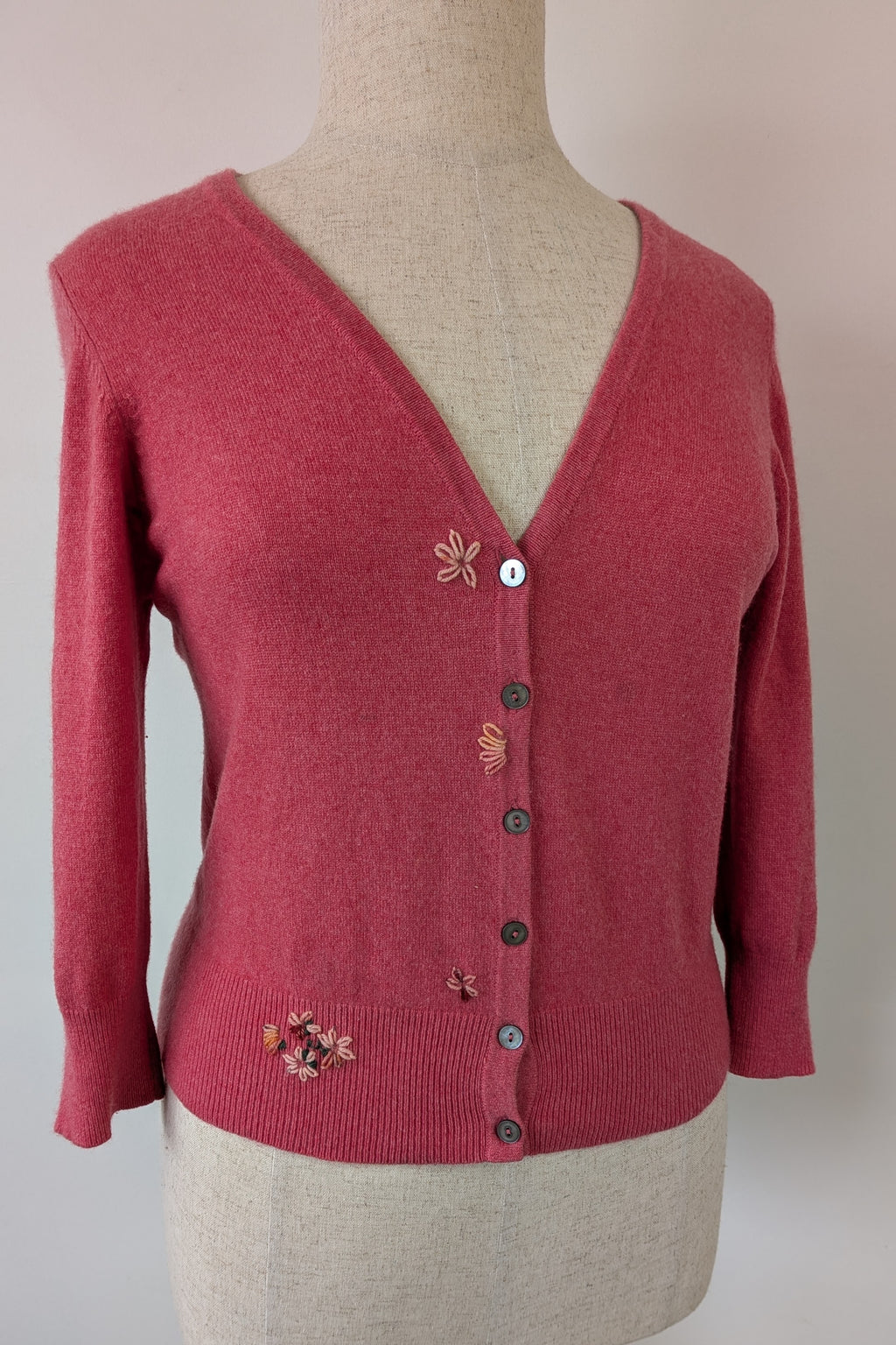 Boden Pink 100% Cashmere Floral Embroidered Cardigan Size 12/14