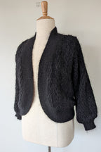 Vintage 80s Bettina Knits Black Wool Blend Bomber Cardigan Size S
