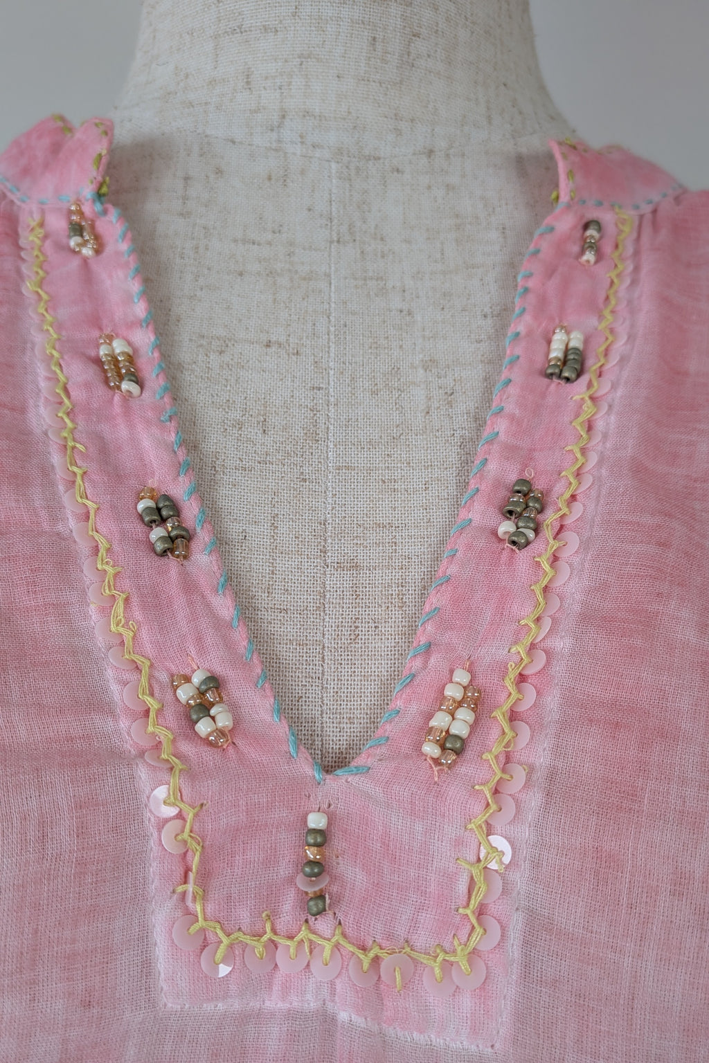 Nemuki Pink Embroidered 100% Cotton Gauze Kurta Tunic Size M