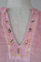 Nemuki Pink Embroidered 100% Cotton Gauze Kurta Tunic Size M