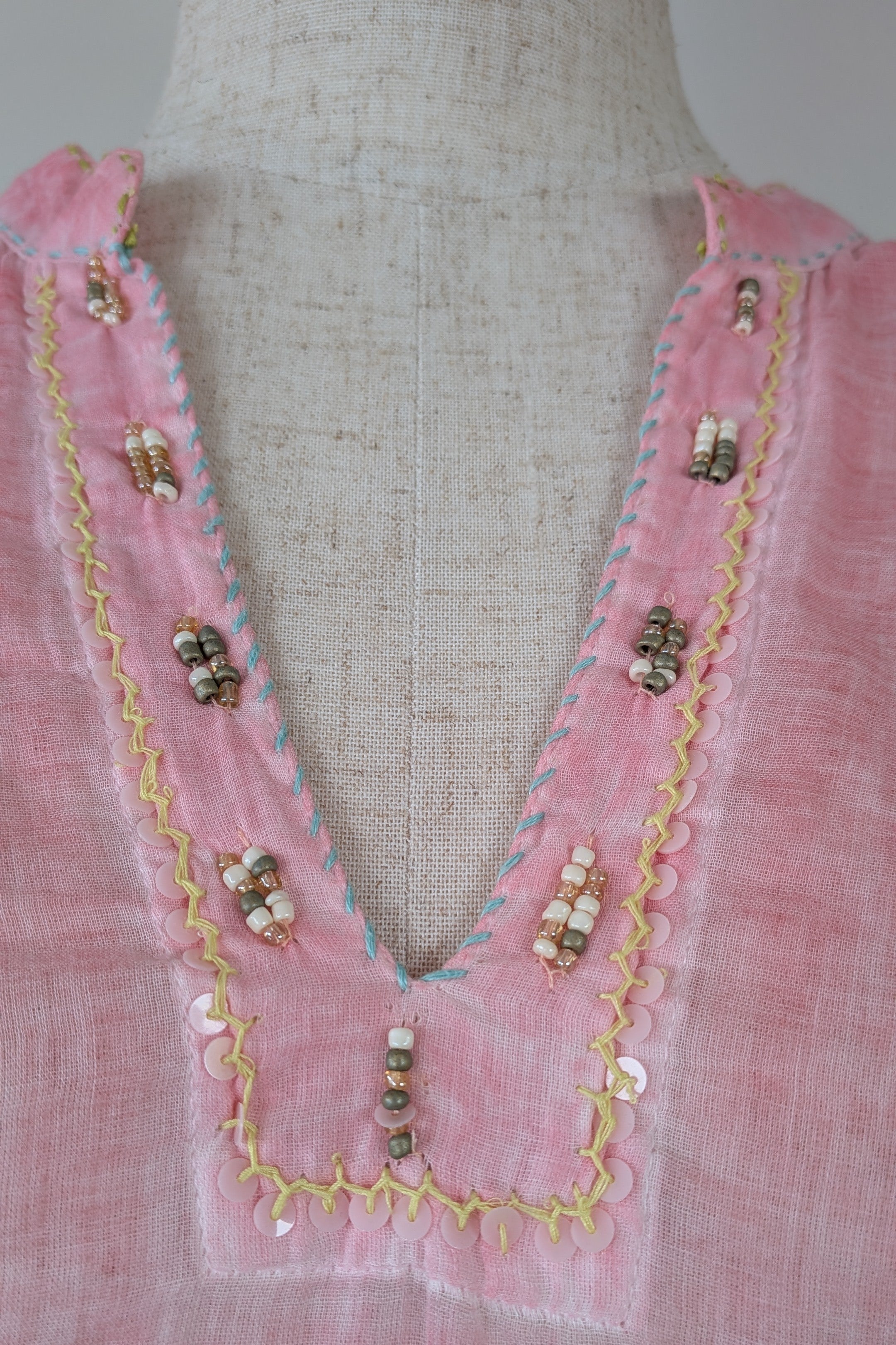 Nemuki Pink Embroidered 100% Cotton Gauze Kurta Tunic Size M