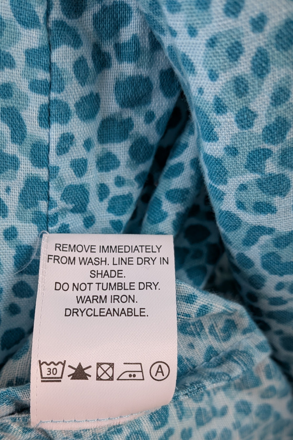 RB Sellars Teal Leopard Print Linen Blend Shirt Size 16