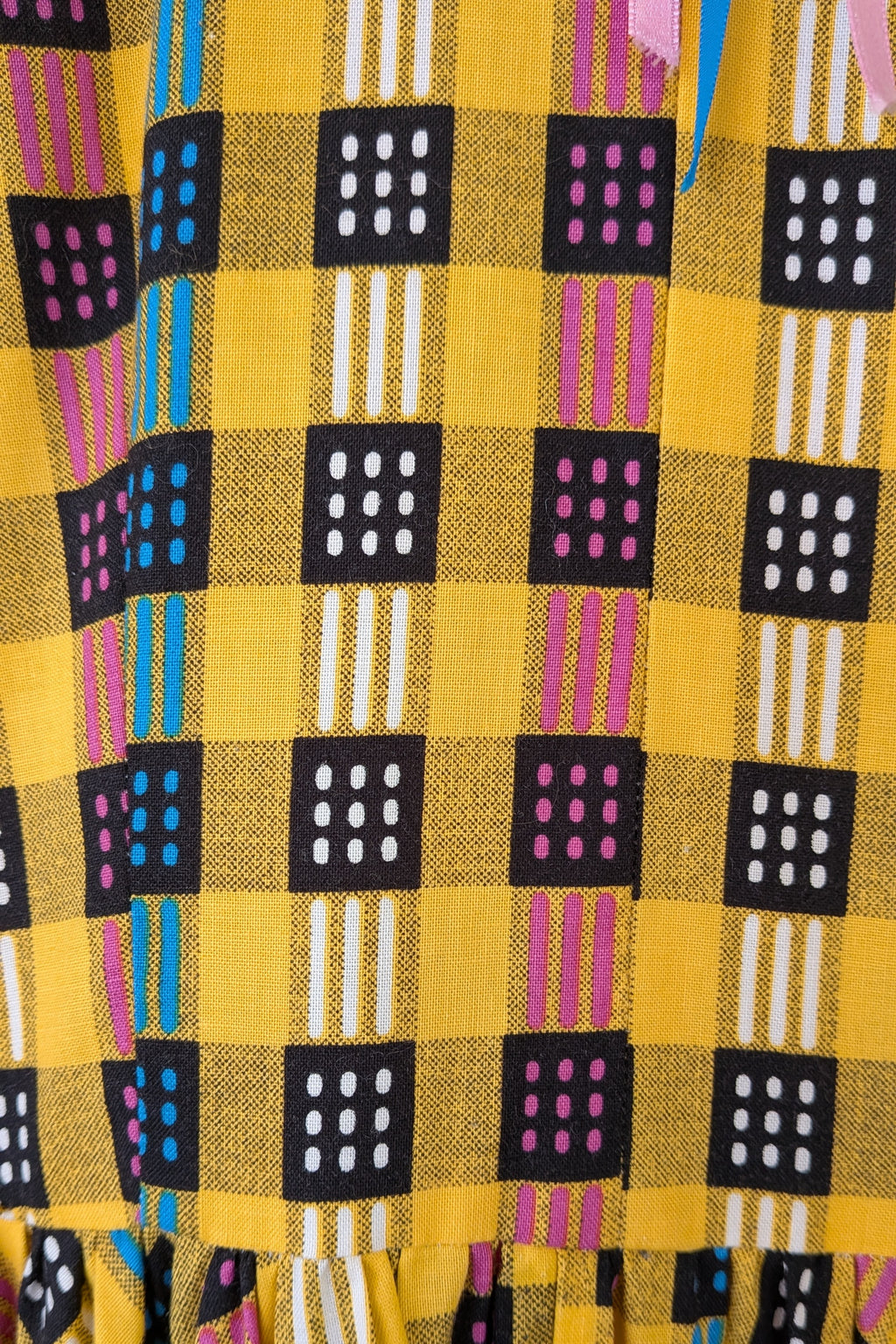 Vintage 70s Handmade Yellow Plaid Fit and Flare Midi Dress Size 4