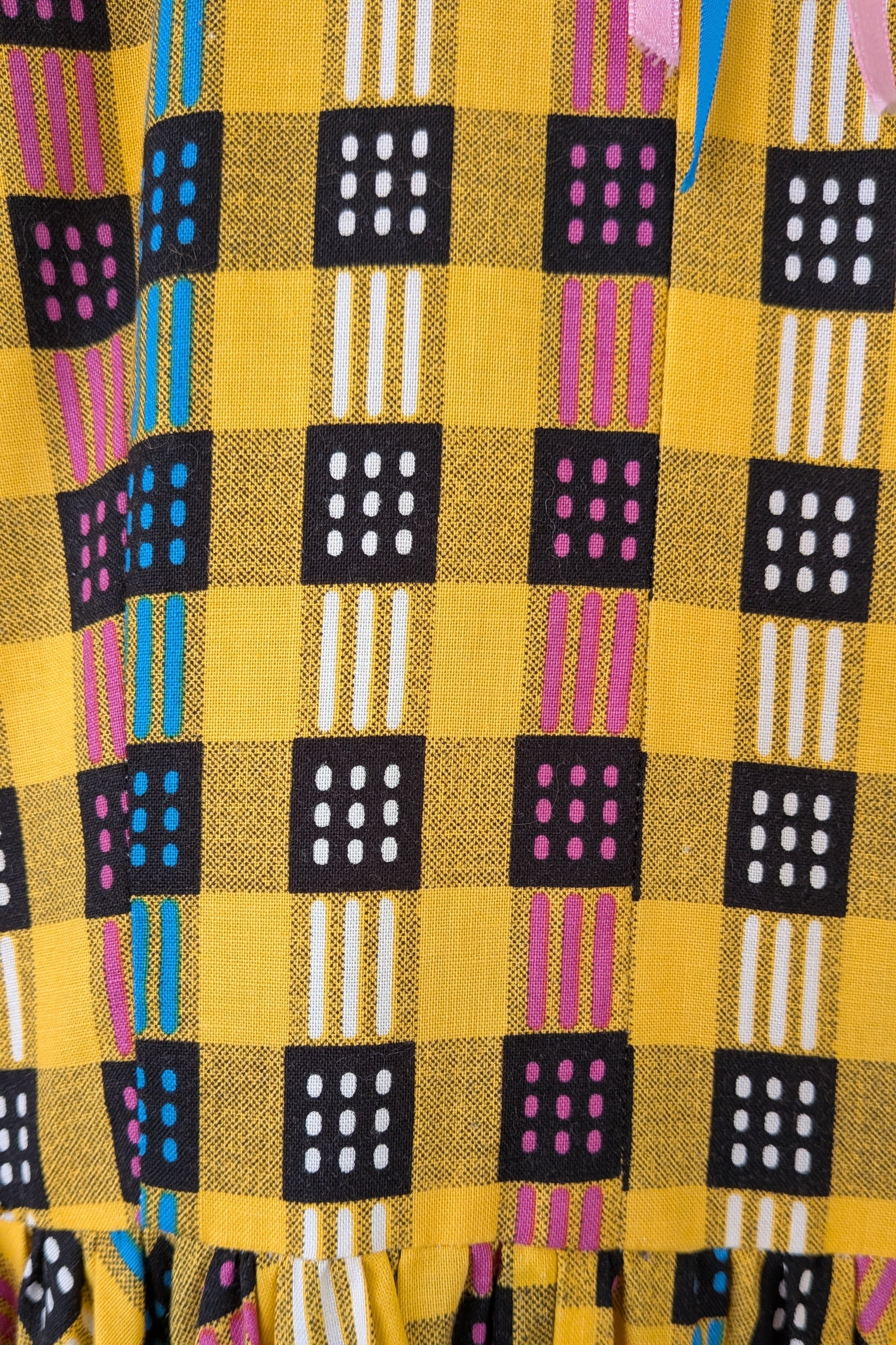 Vintage 70s Handmade Yellow Plaid Fit and Flare Midi Dress Size 4