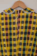 Vintage 70s Handmade Yellow Plaid Fit and Flare Midi Dress Size 4