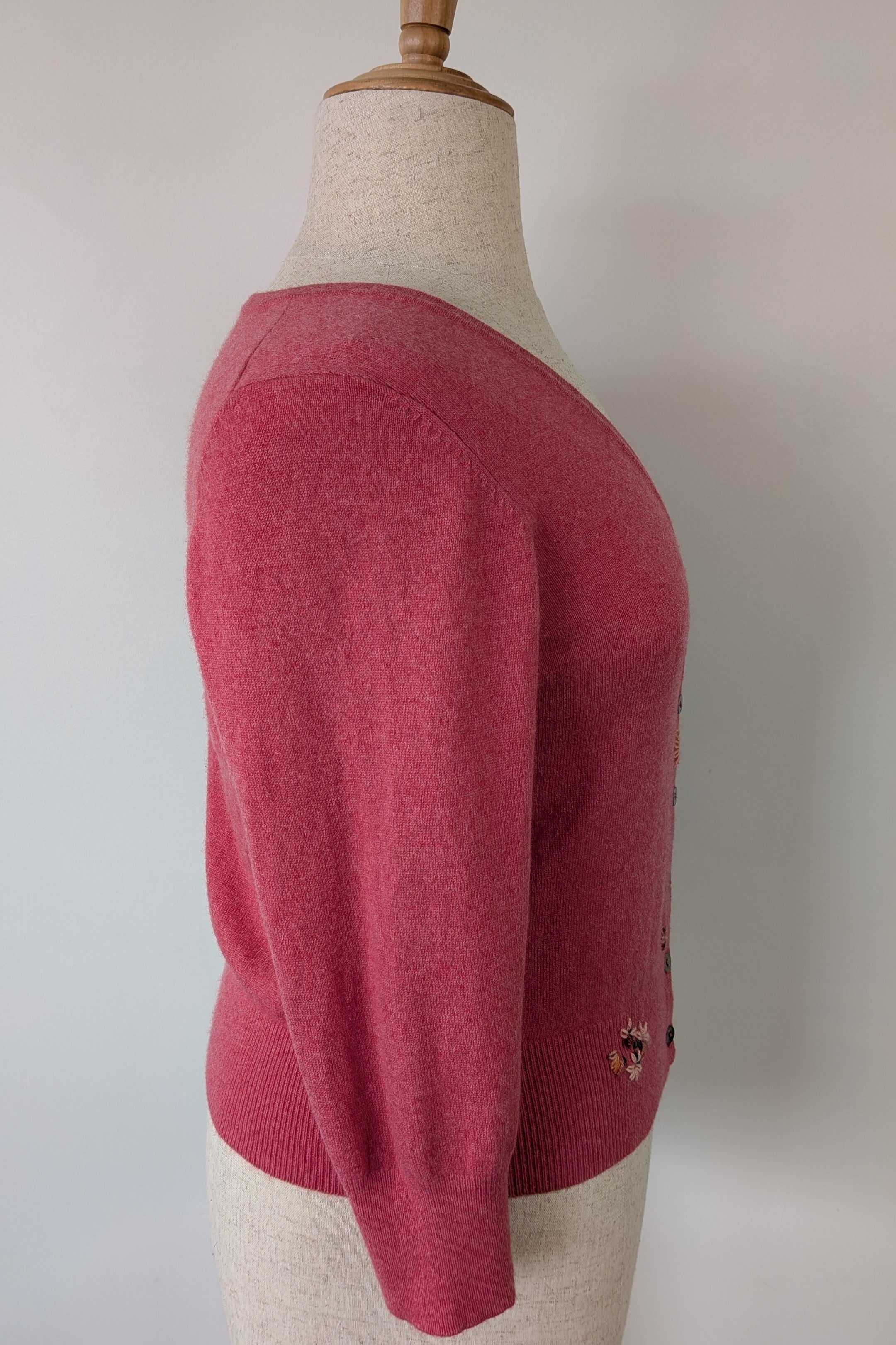 Boden Pink 100% Cashmere Floral Embroidered Cardigan Size 12/14