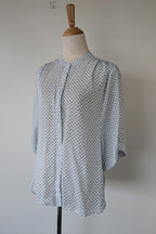 Country Road Blue Geometric Cotton Puff Sleeve Shirt Size S