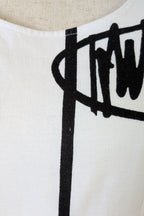 Orientique Black White Arty Linen Cotton Dress Size 10